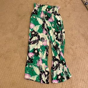 Maeve (anthropologie) Green multi colored elastic waist flowy pants